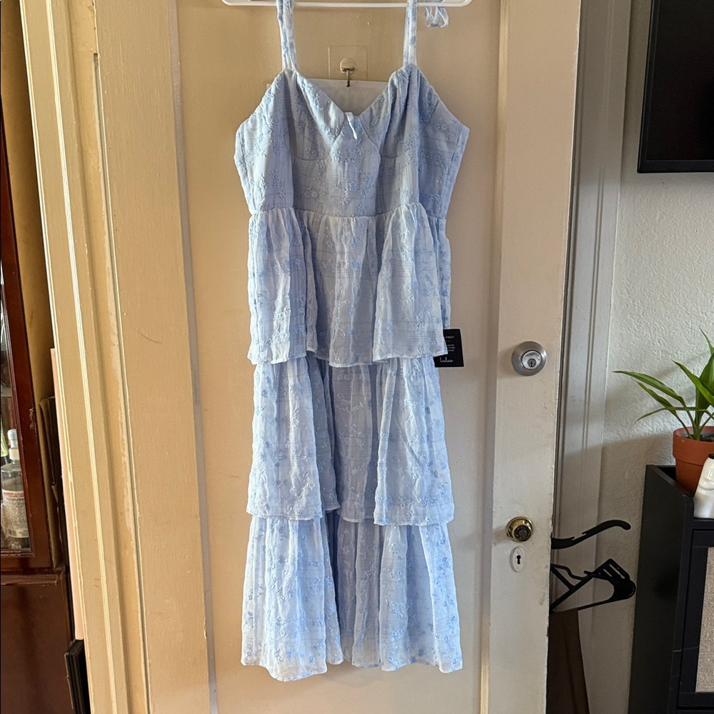 Lulu's Sky Blue Floral Lace Dress